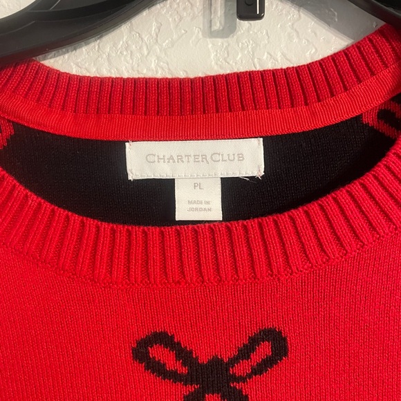 CHARTER CLUB red  Long Sleeve Allover Bow Pullover sweater PL - Picture 3 of 4
